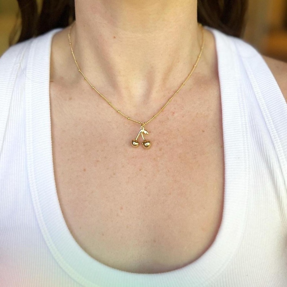 Gold Cherry Pendant Necklace 🍒 - Picture 2 of 4